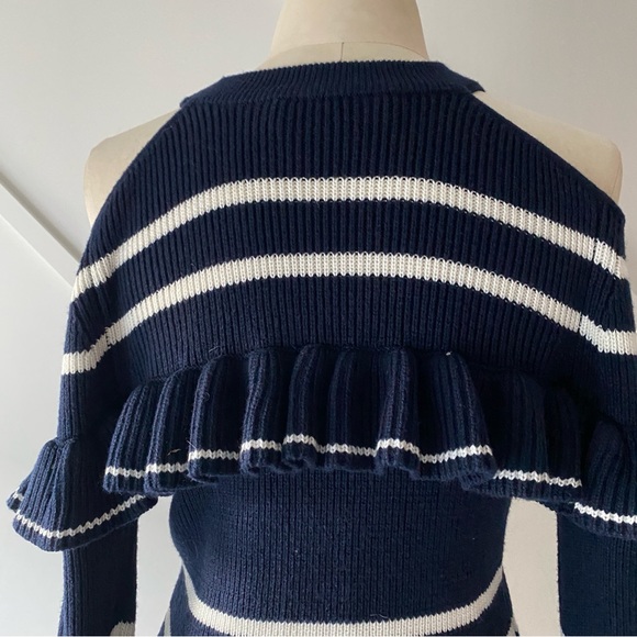 Self-Portrait Navy Blue Frill Cut-Out Shoulder Wool Sweater - S - Picture 8 of 13